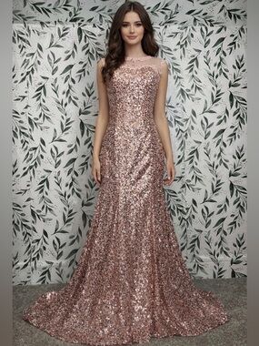 Rose Pink Prom Sequin Gown Sz S 6 NWT Cocktail Gala Pageant Maxi Mermaid Formal